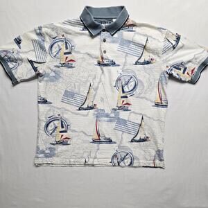 Royale Air Polo Shirt Mens Large Nautical Sailboat Map Flag Compass Vintage